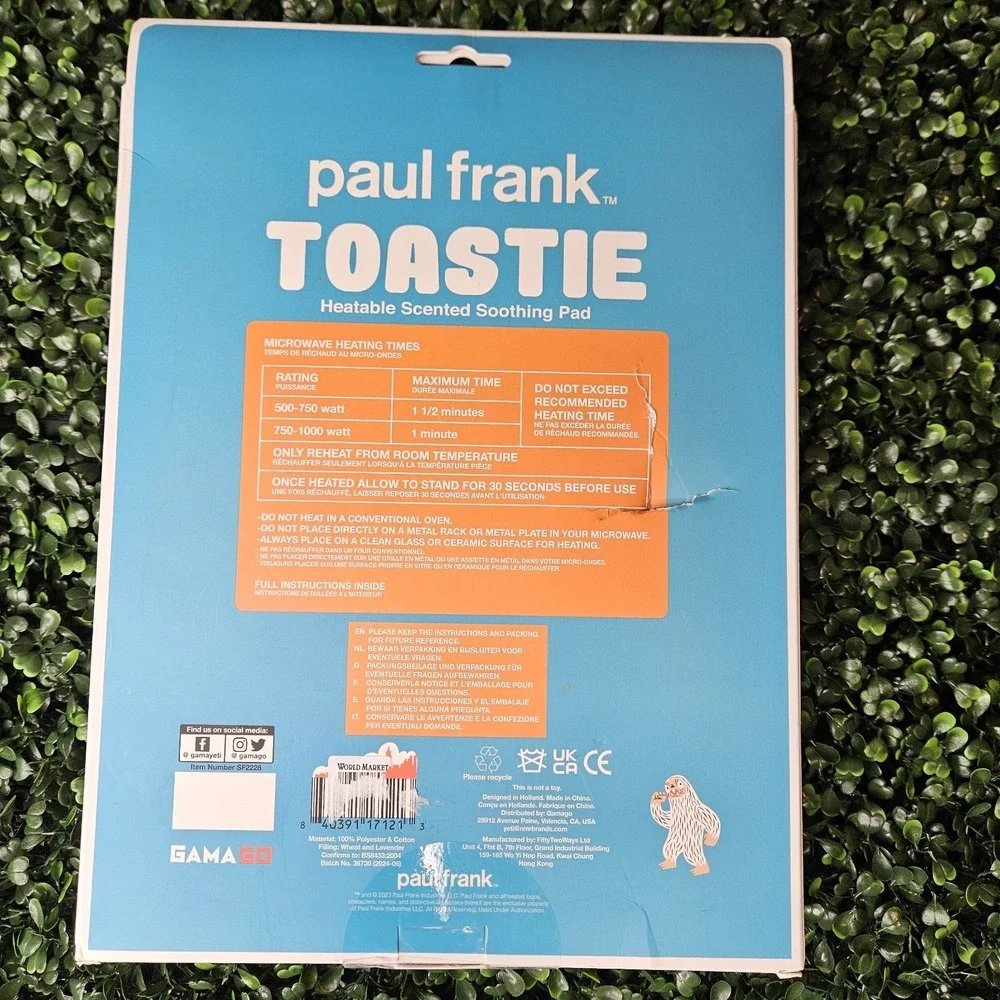 New Paul Frank Toastie Heatable Pad Julius Monkey Plush Scented‎ Soothing